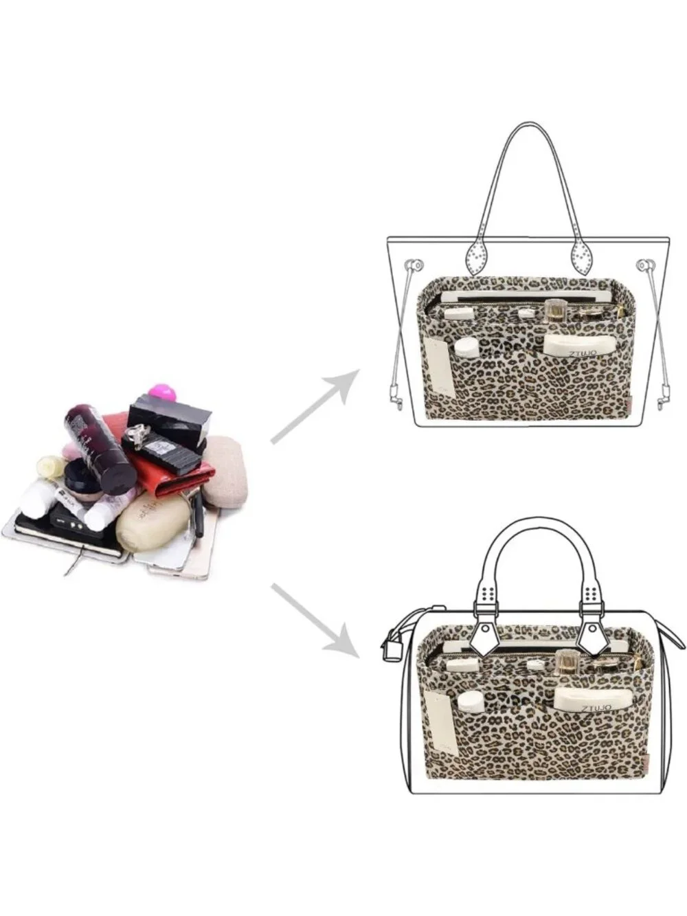 Felt Purse Organizer Insert with Metal Zipper - Handbag & Tote Shaper, 7 Sizes
